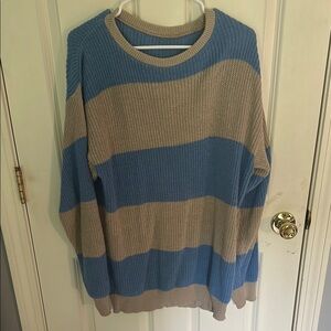 Blue and Tan Striped Sweater
